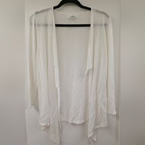 August Silk White Open Front Cardigan Mesh Knit Lightweight Draped Size Small